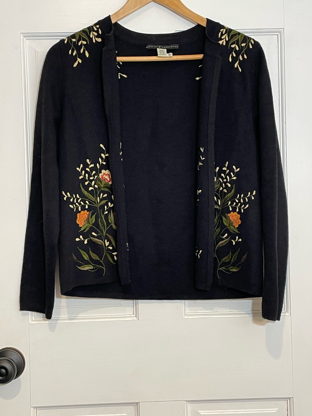 Peruvian Connection Alpaca Wool Cardigan Sweater Floral Embroidered XS Black